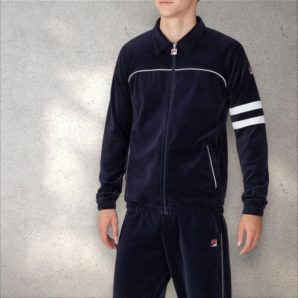 Men’s Fila Navy | White Pipping Velour Casual Outfit Set Tracksuits NWT - Picture 1 of 3